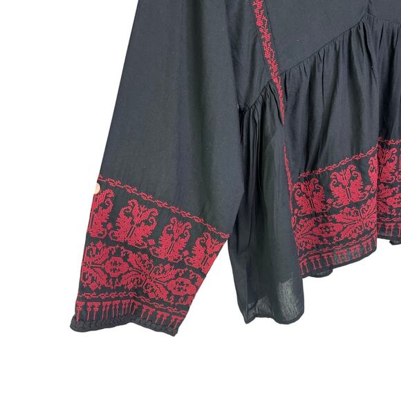 Roller Rabbit Betania Top Womens XS Black Boho Embroidered Long Sleeve V-Neck - Picture 6 of 10